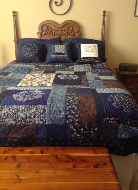 Japanese Style Quilt with hand embroidered blocks by Gayle Scott